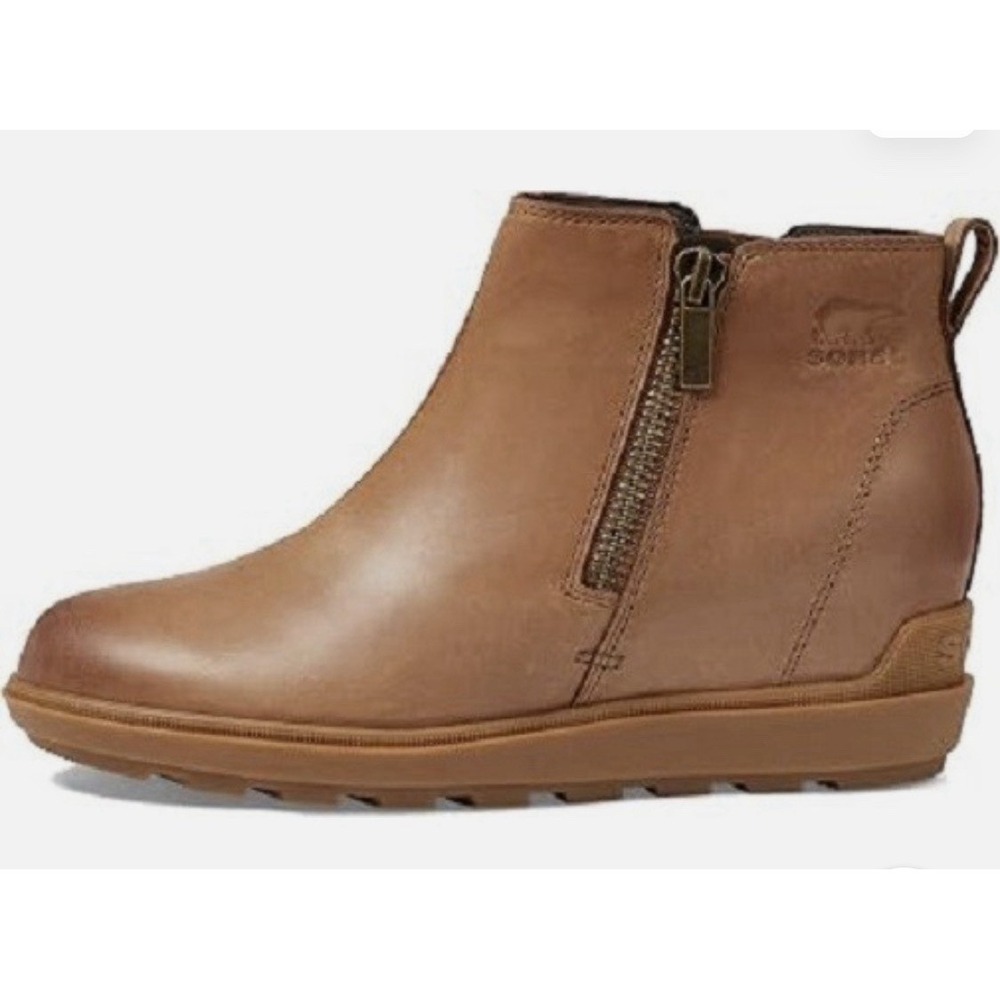 Sorel Evie II Zip Boots Women Brown Leather Waterproof Wedge Ankle Size 9.5